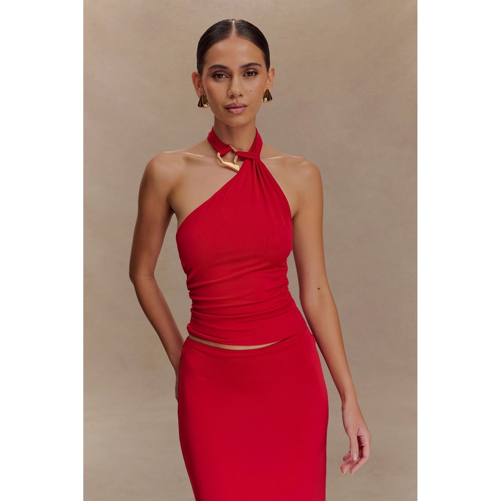 MESHKI Mariposa Slinky Halter Top Red Size Medium New With Tags